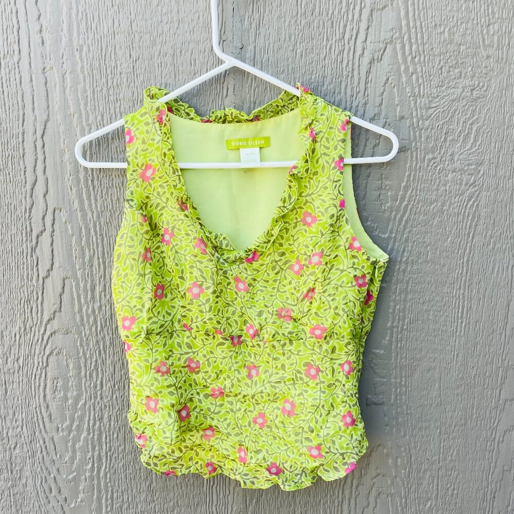 Sigrid Olsen Petite 2 Sleeveless Top Floral Rayon Lined Blouse Y2K Boho Fairy